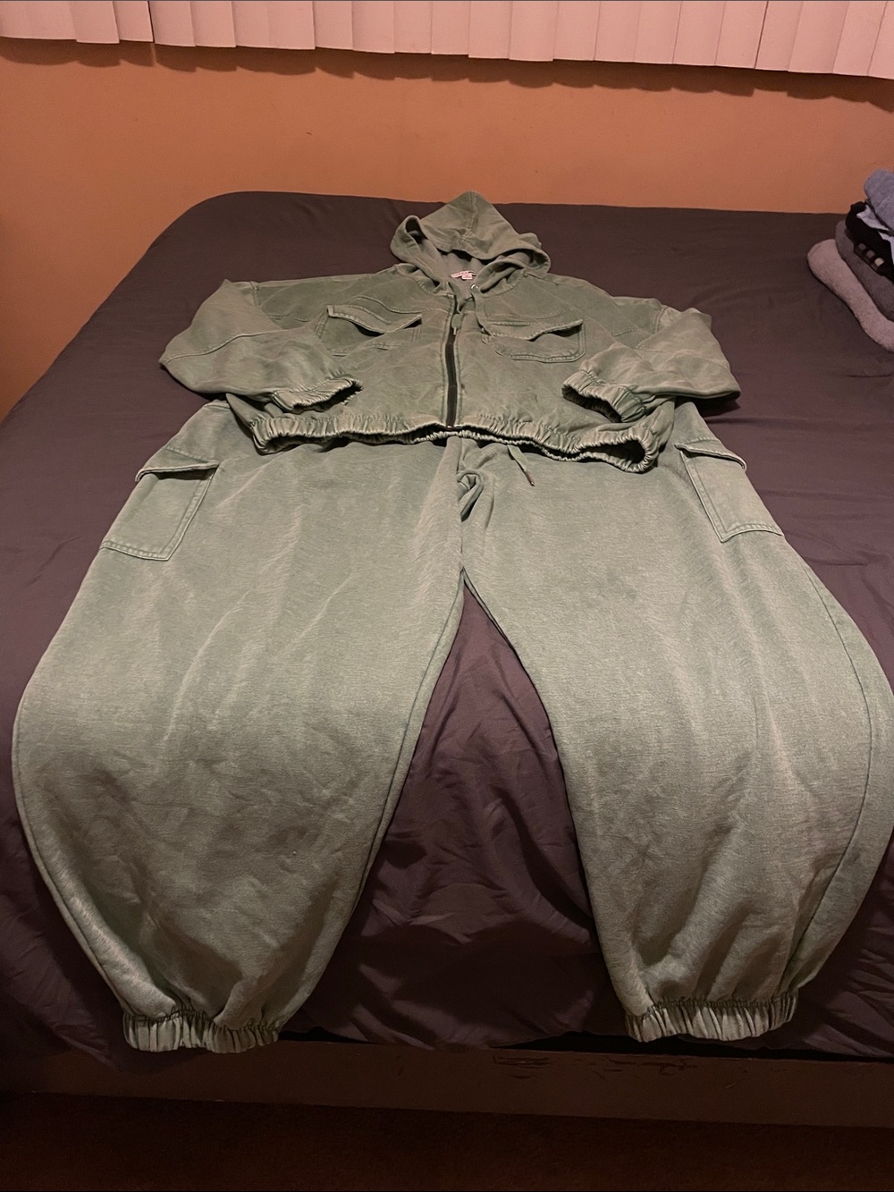 Fashion Nova Olive Green Cargo Hoodie Jogging suit
